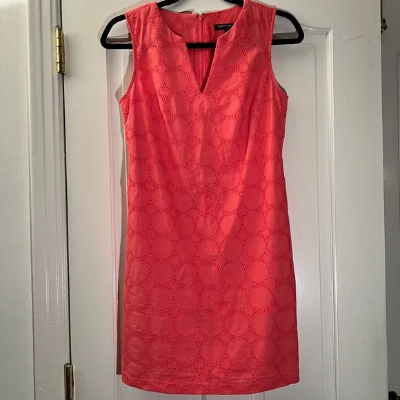 Banana Republic Coral Pink Red Circular Geometric Summer Dress 0 Petite - Picture 1 of 8